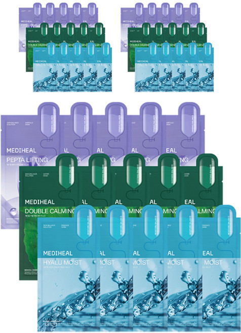 메디힐 더블 카밍 워터 5p + 히알루 모이스트 에센스 5p + 펩타 리프팅 앰플 5p 마스크팩 세트, 15개입, 3세트