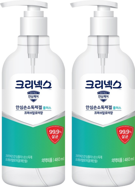 크리넥스 안심플러스 손소독제겔 프레쉬알로에향, 480ml, 2개
