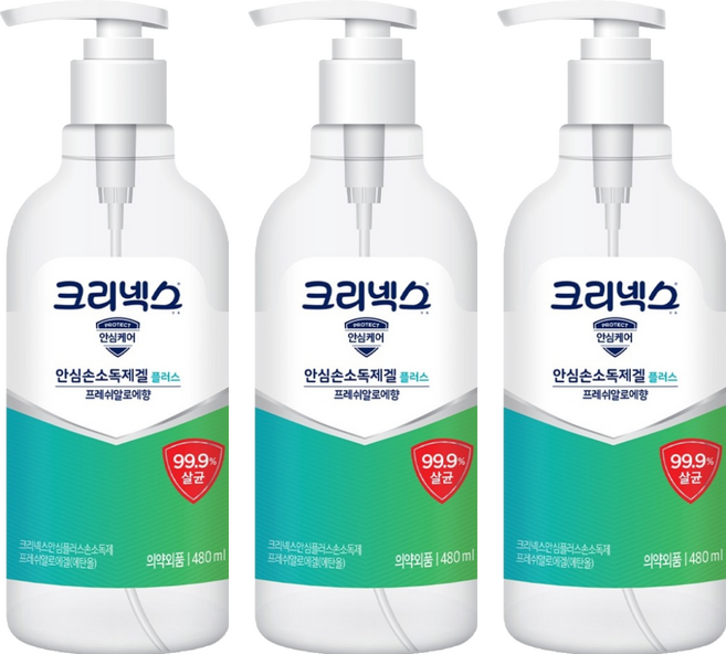 크리넥스 안심플러스 손소독제겔 프레쉬알로에향, 480ml, 3개