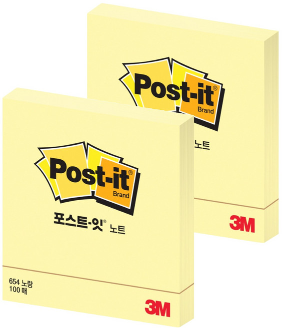 포스트잇 노트 접착메모지 654, 노랑, 100매, 2개