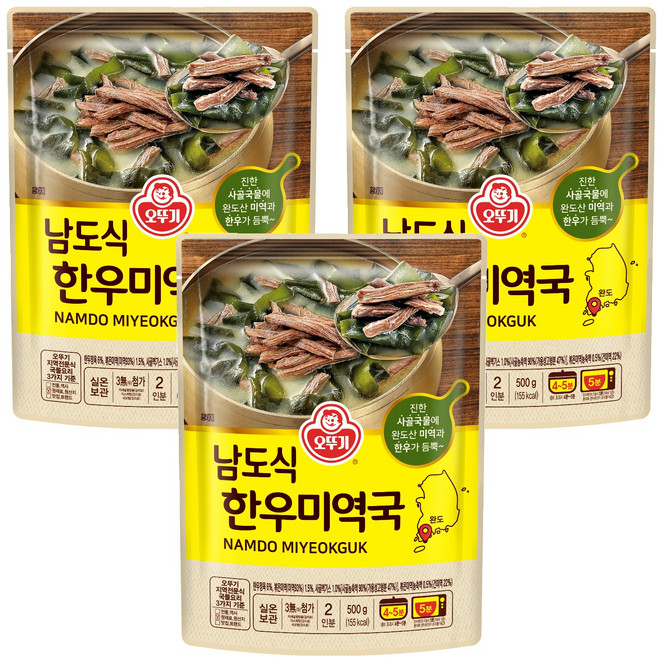 오뚜기 남도식 한우미역국, 3개, 500g