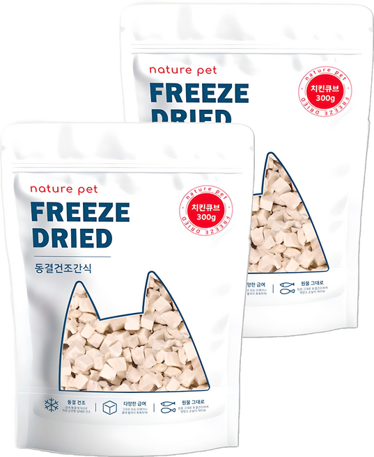 네이처펫 반려동물 동결건조 간식, 치킨 큐브맛, 300g, 2개