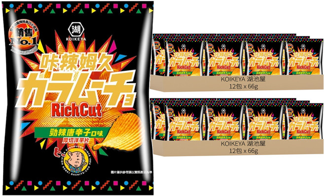 KOIKEYA 湖池屋 咔辣姆久 厚切洋芋片 勁辣唐辛子, 24包, 66g