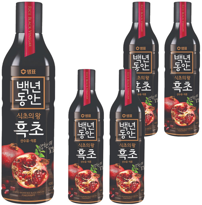 샘표 백년동안 현미발효 흑초 산수유 석류, 900ml, 5개