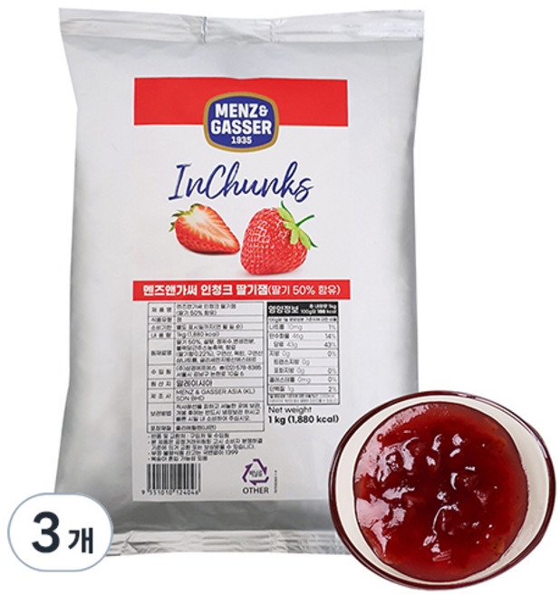 멘즈앤가써 인청크 딸기잼, 1kg, 3개