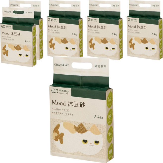 草恩貓砂 GrassCat Mood 沐豆砂 天然除臭 木薯 x 豆腐貓砂, 無香, 2.4kg, 6包