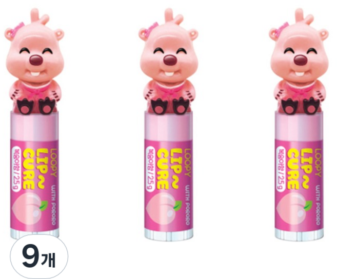 KM Pharmaceutical Pororo Loopy公仔護唇膏 蜜桃香, 9個, 2.5克