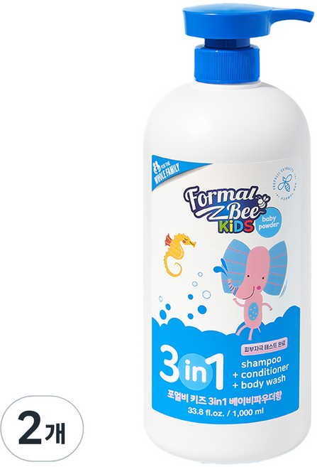 포멀비키즈 샴푸 컨디셔너 바디워시 3in1 베이비파우더향, 1L, 2개
