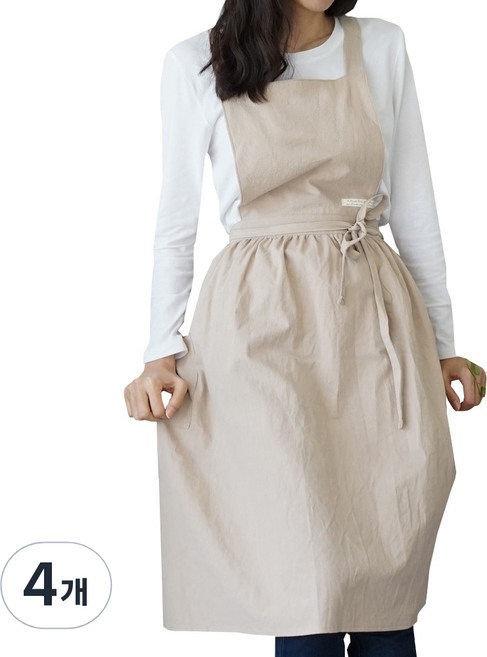 잇츠온 코튼 파스텔 원피스 앞치마, 베이지, 4개