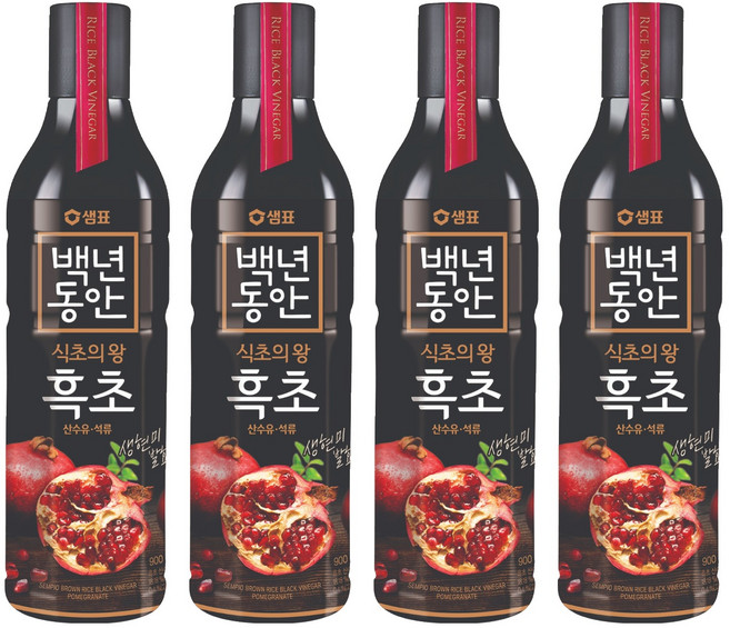 샘표 백년동안 현미발효 흑초 산수유 석류, 900ml, 4개