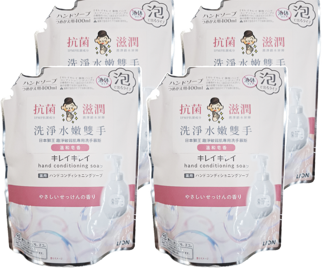 LION 獅王 趣淨 敏弱肌專用洗手慕斯 補充包, 400ml, 4包