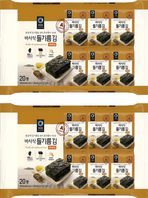 청정원 바사삭 들기름김 바사삭 들기름김, 80g, 2개