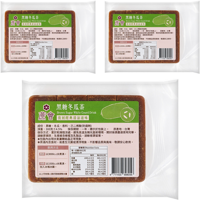 蔗會 黑糖冬瓜茶, 300g, 3個, 1個裝
