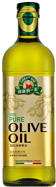 得意的一天 100%義大利橄欖油 頂級冷壓 專業精煉 油質清澈 穩定 發煙點超過210℃, 1L, 1瓶