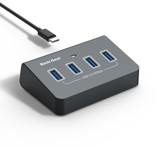 베이직기어 4포트 무전원 USB 3.0 허브 1.5m, 스페이스 그레이, 1개