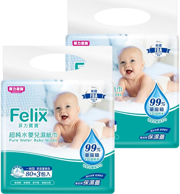菲力家族 菲力寶寶 純水嬰兒濕巾, 80張, 6包