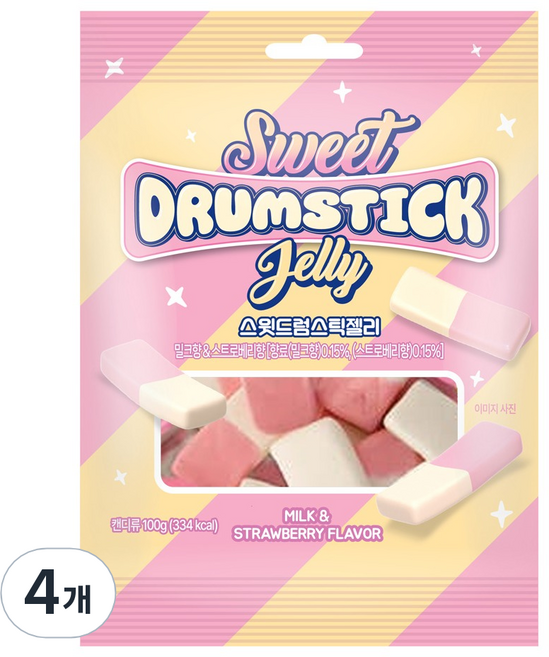 더스위트 스윗 드럼 스틱젤리 밀크향&스트로베리향, 100g, 4개
