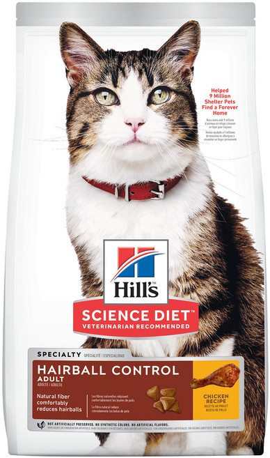 Hill's 希爾思 SCIENCE DIET 成貓 毛球控制特調食譜 乾糧, 雞肉, 3.17kg, 1袋