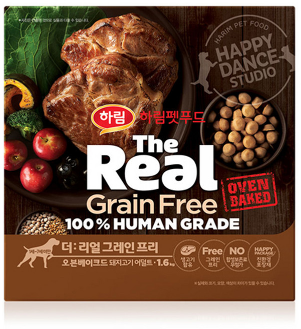 하림펫푸드 어덜트 강아지 더리얼 그레인프리 오븐베이크드 건식사료, 돼지, 1.6kg, 1개