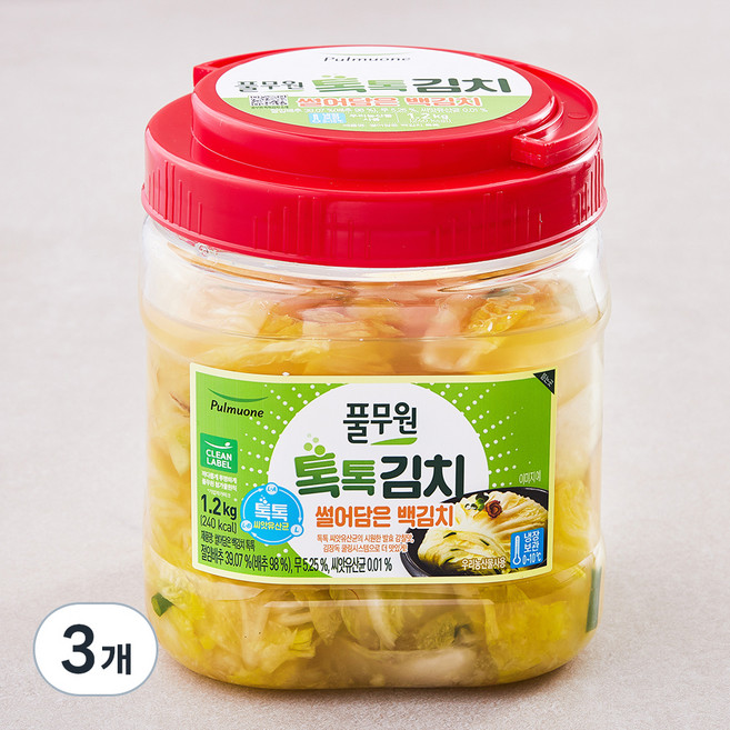 풀무원 톡톡 썰은 백김치 PET, 1.2kg, 3개