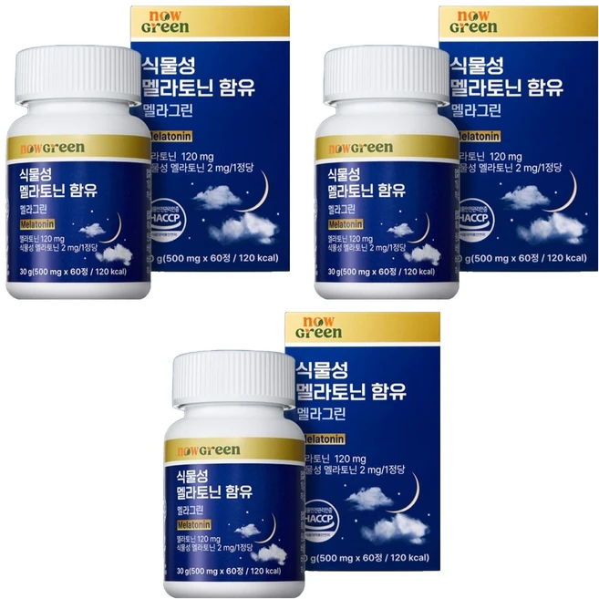 나우그린 정품 식물성 멜라토닌 함유 멜라그린, 60정, 3개 - 쿠팡