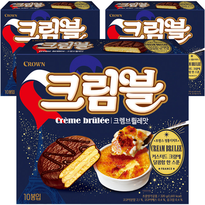 크라운 크렘브뢸레맛 초코 디저트, 320g, 3개