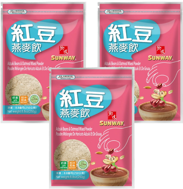 SUNWAY 鄉味 紅豆燕麥飲, 250g, 3個