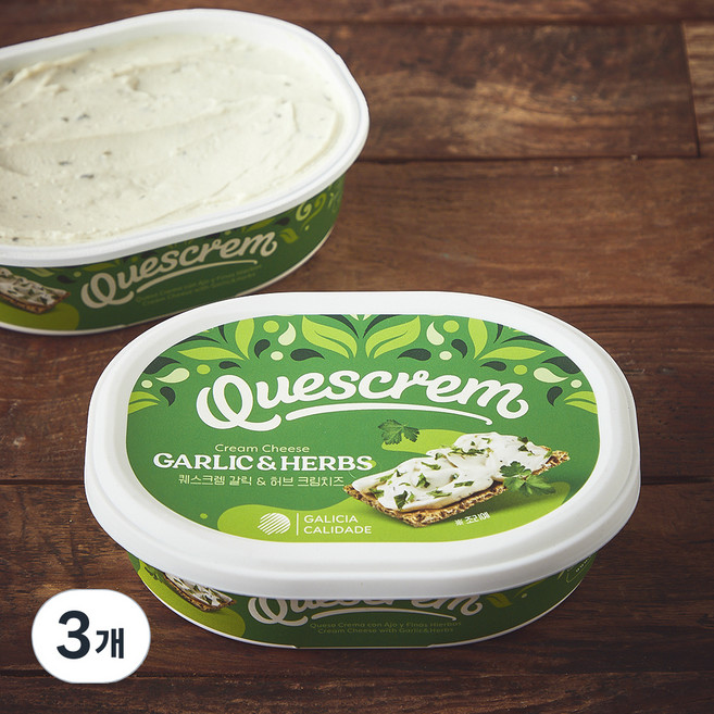 퀘스크램 갈릭 앤 허브 크림치즈, 200g, 1개입, 3개