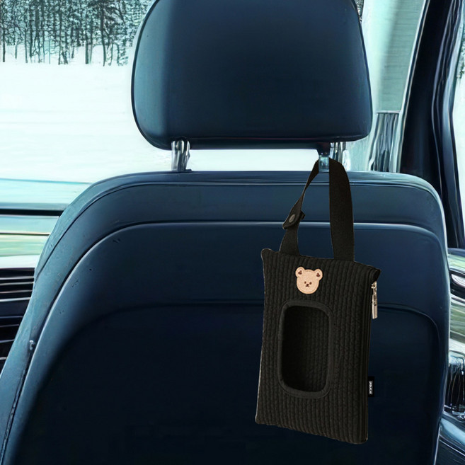 어반카 똑딱 곰돌이 걸이형 물티슈 케이스, 블랙