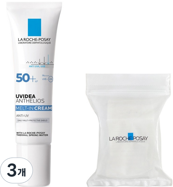 라로슈포제 유비데아 안뗄리오스 썬크림 멜트인 크림 SPF50+ PA++++ 30ml + 비건 화장솜 30p 세트, 3개