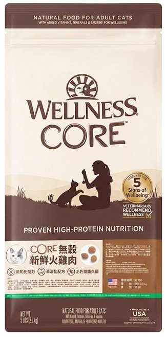 WELLNESS 寵物健康 成貓用 CORE 無穀乾飼料, 新鮮火雞肉, 2.2kg, 1袋