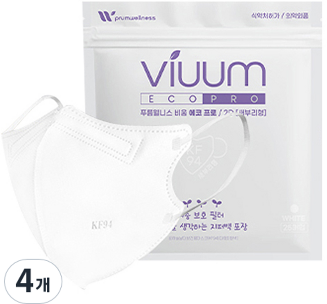비움 에코 보건용 마스크 성인용 KF94, 25개입, 4개, 화이트