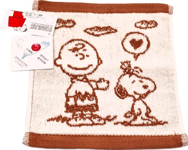 MORINO 摩力諾 SNOOPY撞色緹花小方巾 SN004, 愛心款 可可色, 1條