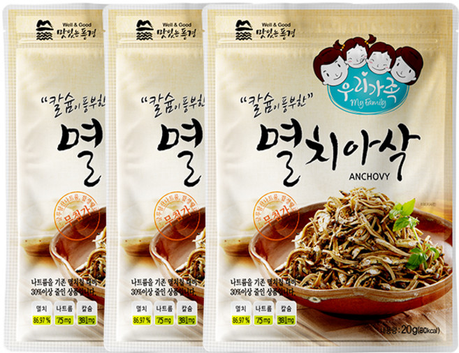 맛있는풍경 칼슘이 풍부한 멸치아삭, 20g, 3개