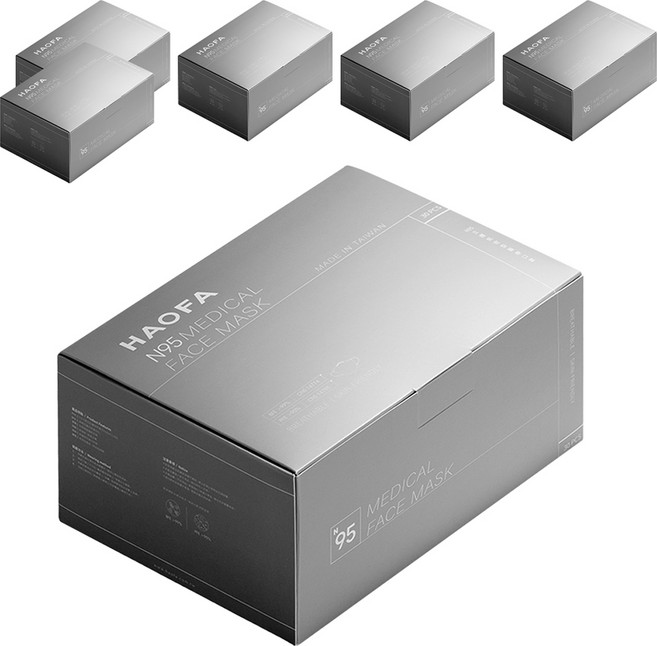 HAOFA N95立體醫療口罩 氣密型 M, 30片, 6盒, 純白灰耳
