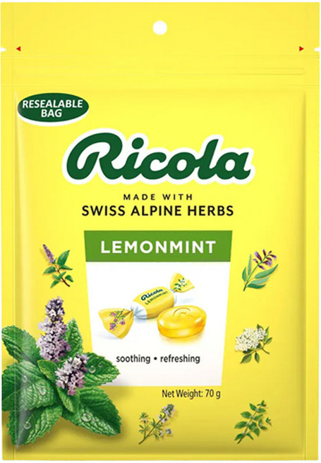 Ricola 利口樂 瑞士草本喉糖 檸檬風味, 70g, 1袋