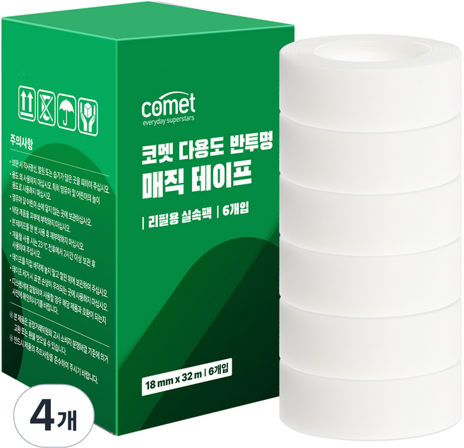 코멧 다용도 리필용 매직 테이프 실속팩 6p, 반투명, 4개