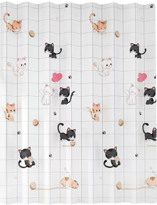 葉子小舖 時尚環保浴簾, 貓咪 白色, 1個