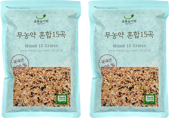 초록숟가락 무농약 혼합15곡, 1kg, 2개
