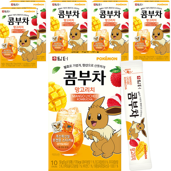담터 포켓몬 콤부차 망고리치, 5g, 10개입, 6개