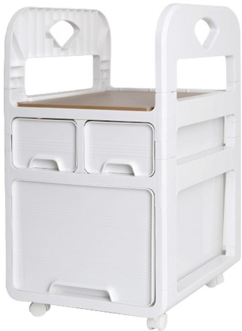 히키스 무빙 가방 트롤리 서랍 잠금 이동식 2단 수납장 HTB2, 화이트