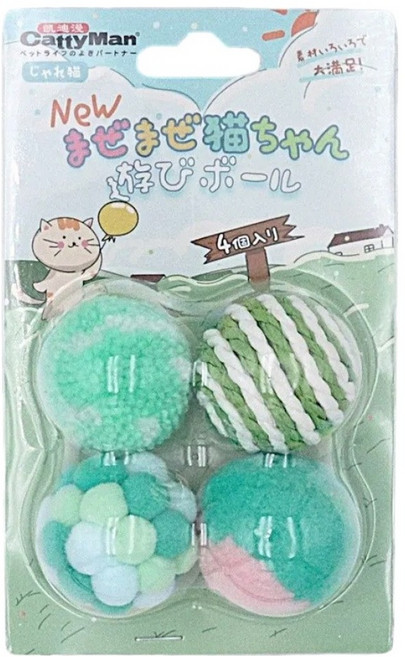 CattyMan 猫咪 彩球 玩具 Set 4個, 淘氣綠團團, 1組