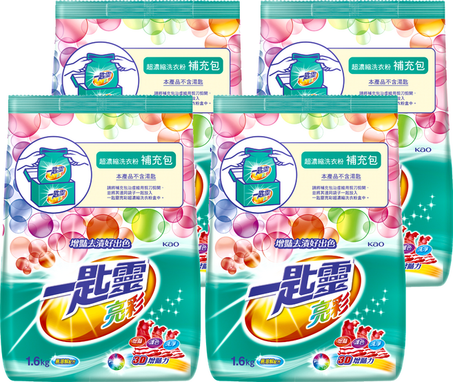 Attack 一匙靈 台灣公司貨 亮彩超濃縮洗衣粉 補充包, 1.6kg, 4包