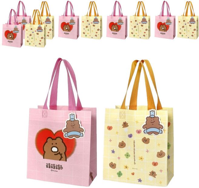 조선문방구 곰돌곰들곰돌희 부직포 쇼핑백 2종 x 6p 세트, 혼합색상, 1세트