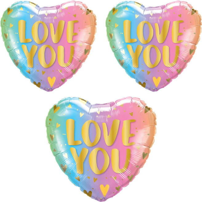 LOVE YOU 鋁質氣球, 粉彩色, 3個