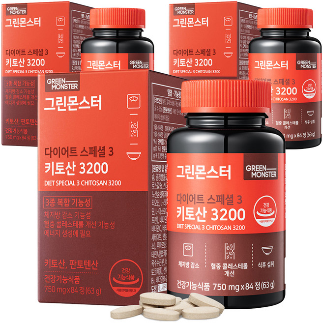 그린몬스터 다이어트 스페셜 3 키토산 3200, 84정, 3개