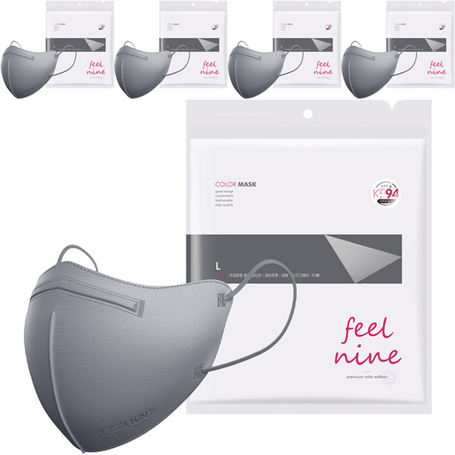 필나인 라이트핏 투디 보건용 마스크 대형 KF94, 25매입, 5개, 시크그레이