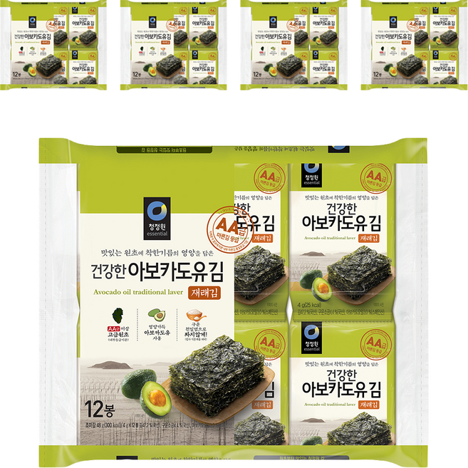 청정원 건강한 아보카도유김 재래김, 48g, 5개