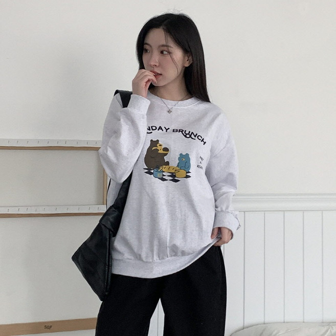 CHICBLACK Piria Sunday Bear 寬鬆圓領大學T cpt16213k51