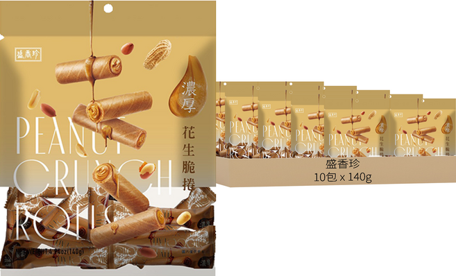 盛香珍 濃厚花生脆捲, 140g, 10袋